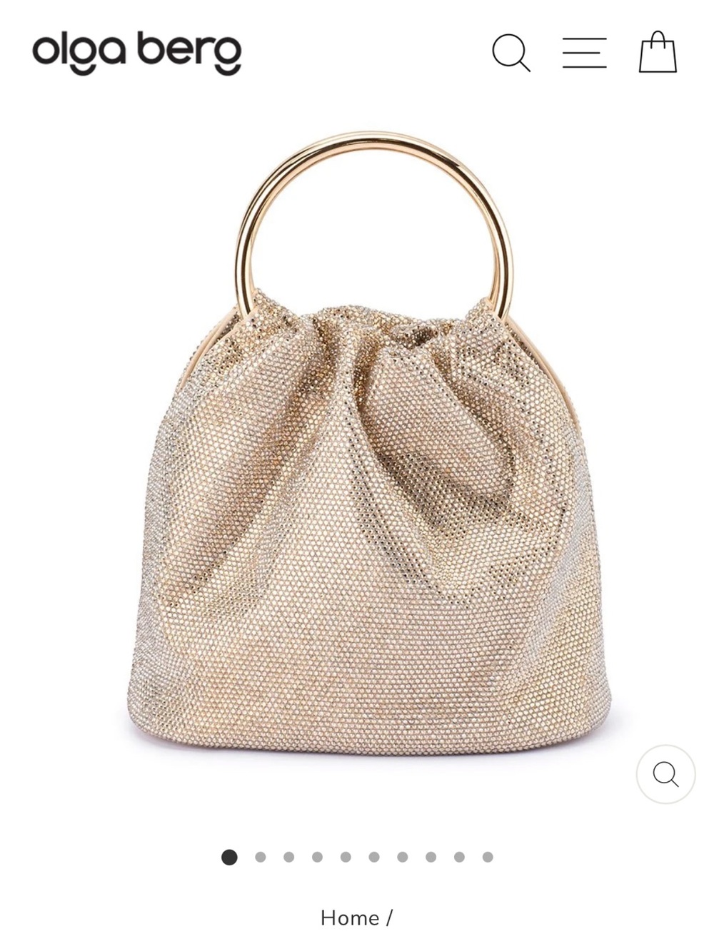Olga Berg Metallic Gold Crystal Ring-Handle Mini Bag